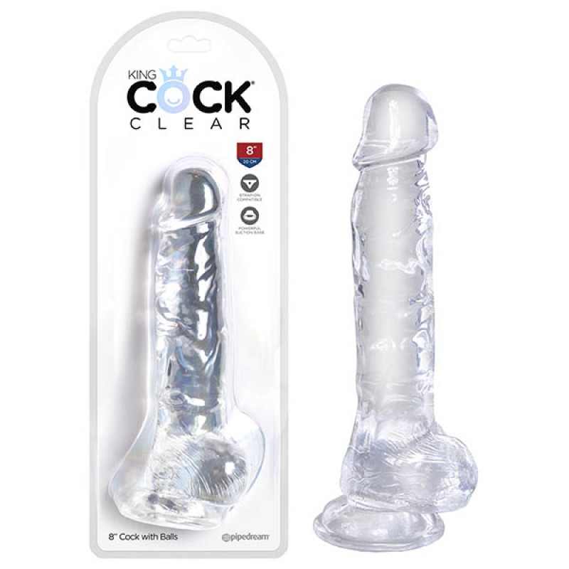 King Cock 8'' Clear Cock with Balls